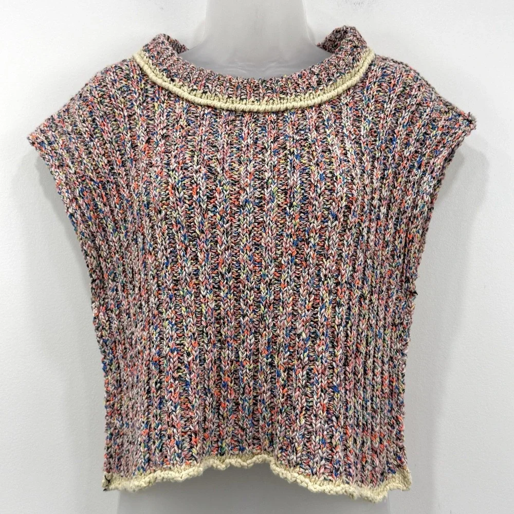 Free People Desert Heat Sweater Vest XS Rainbow Boho Hippie Indie Marled Retro